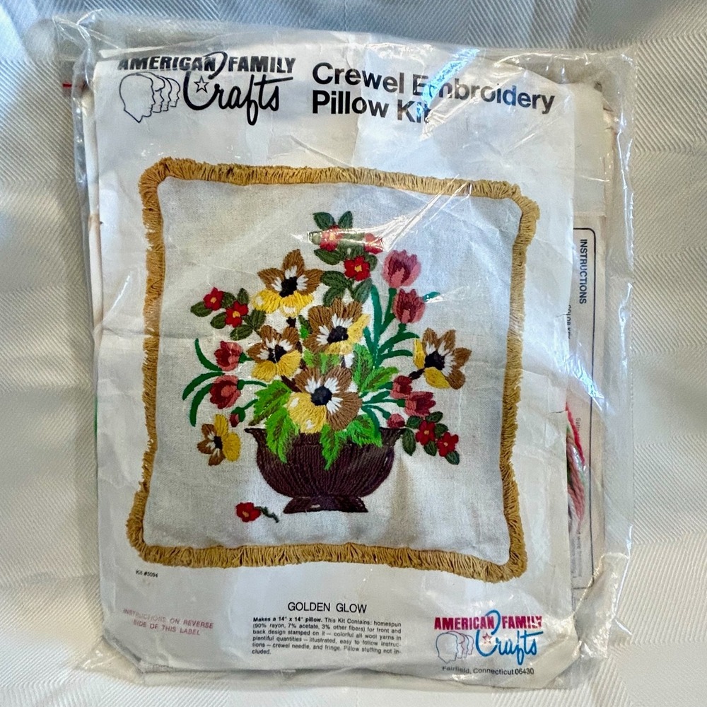 2 Kits-Hallmark Design Barn Scene Embroidery/Amer. Family Golden Glow Pillow Kit